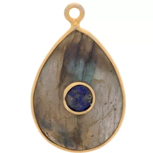 Pendente goccia sfaccettata 22x14 mm - Dorato - Labradorite - Lapislazzuli x1