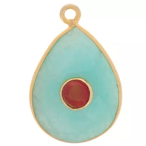 Pendente goccia sfaccettata 22x14 mm -Dorato- amazzonite - imitazione corniola x1