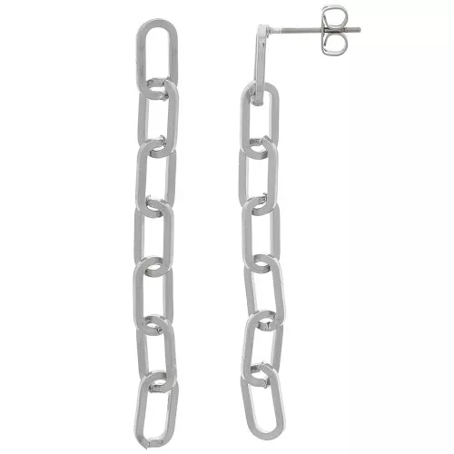 Orecchini a perno Catena Rettangolo 55x5 mm - Rodio x2