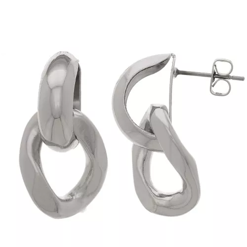 Orecchini perno con catena gourmette 28x15 mm - rodio x2