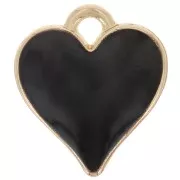 Ciondolo a cuore 13x12 mm con resina epossidica -Dorato - Nero x1