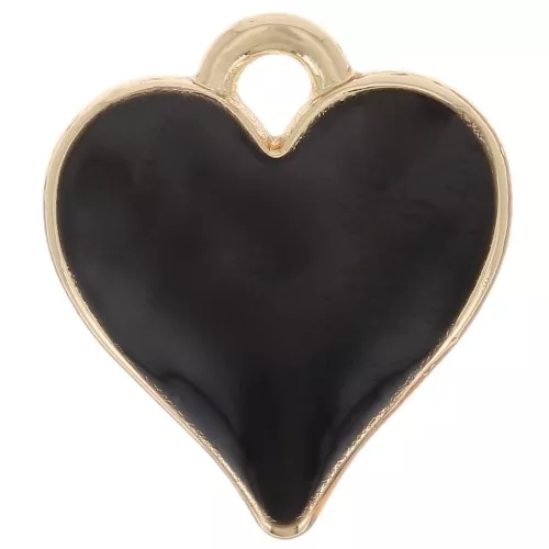 Ciondolo a cuore 13x12 mm con resina epossidica -Dorato - Nero x1