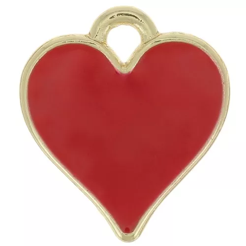 Ciondolo cuore 13x12 mm con resina epossidica - Dorato - Rosso x1