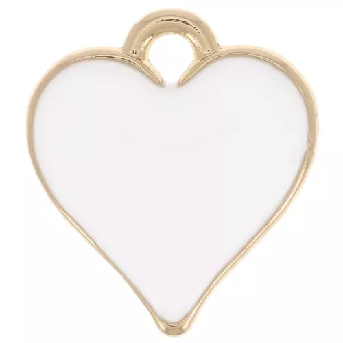 Ciondolo cuore 13x12 mm con resina epossidica - Dorato - Bianco x1
