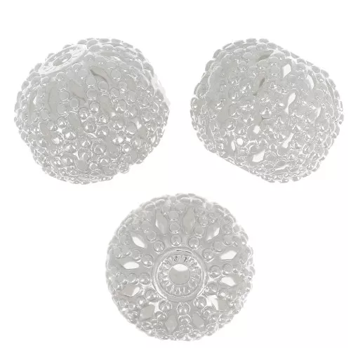 Perline tonde appiattite in filigrana 8x7 mm - Placcatura argento fino x10