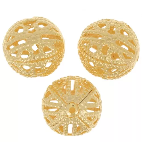 Perline rotonde in filigrana 12 mm - Dorato con oro fino x10
