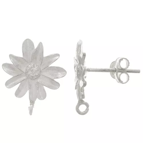 Orecchini perno a forma di fiore con anello aperto 15x12 mm - Argento 925 x2