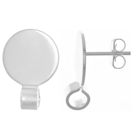 Orecchini a perno disco 14 mm con gancio aperto- Argento x2