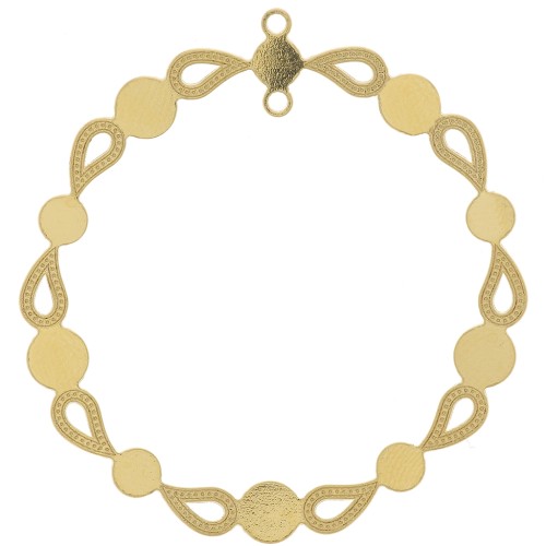 Pendente lampadario rotondo 39 mm per cabochon 4 mm & 5mm Dorato con oro fino x1