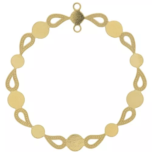 Pendente lampadario rotondo 39 mm per cabochon 4 mm & 5mm Dorato con oro fino x1