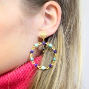 Pendente lampadario rotondo 39 mm per cabochon 4 mm & 5mm Dorato con oro fino x1