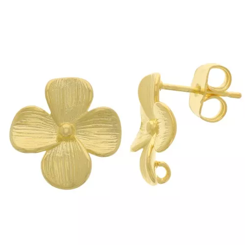 Orecchini perno a fiore 14x13 mm - con anello aperto -dorato oro x2