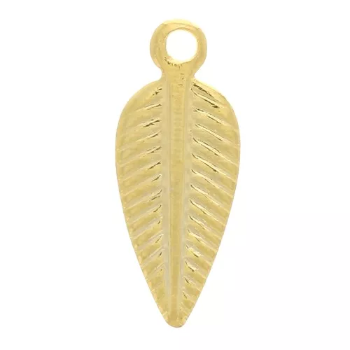 Ciondolo foglia 11x4 mm - Dorato con oro fino x6
