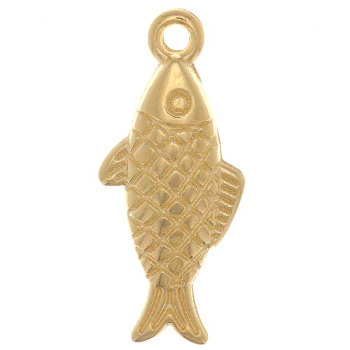 Ciondolo a forma di pesce 20x9 mm -Dorato con oro fino x1