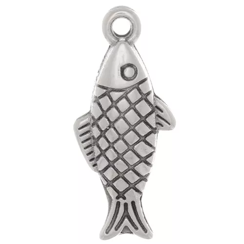 Ciondolo a forma di pesce 20x9 mm - Placcatura argento antico x1