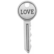 Pendente chiave con scritta Love 27x11 mm - Placcatura argento antico x1
