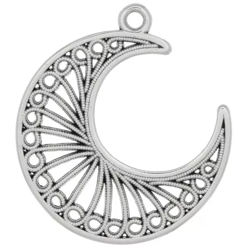 Pendente mezzaluna effetto filigrana 33x28 mm - Placcatura argento antico x1