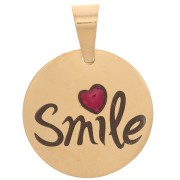 Pendente medaglia 15 mm Sorriso con un cuore in resina-Acciaio inoss. dorato 304