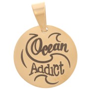 Pendente medaglia rotonda 15 mm Ocean Addict & Waves Acciaio inoss. 304 Dorato|raw }}