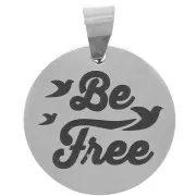 Pendente medaglia rotonda 15 mm - Be Free &; Birds - Acciaio inossidabile 304