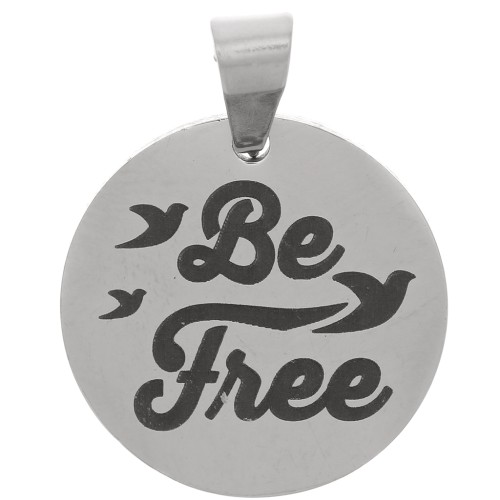 Pendente medaglia rotonda 15 mm - Be Free &; Birds - Acciaio inossidabile 304