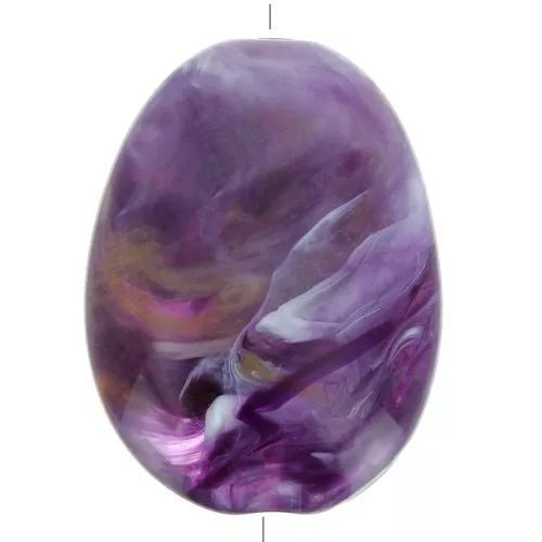 Perlina acrilica piatta 30x23 mm - Viola scuro marmorizzato x1