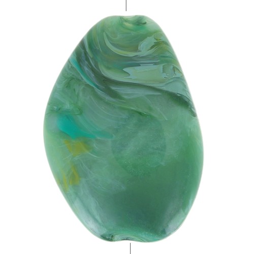 Perlina acrilica piatta irregolare 38x26 mm - verde marmorizzato x1