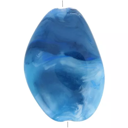 Perlina piatta irregolare acrilica 38x26 mm - Azzurro marmorizzato x1