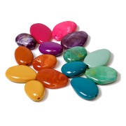 Perlina piatta irregolare acrilica 38x26 mm - Azzurro marmorizzato x1