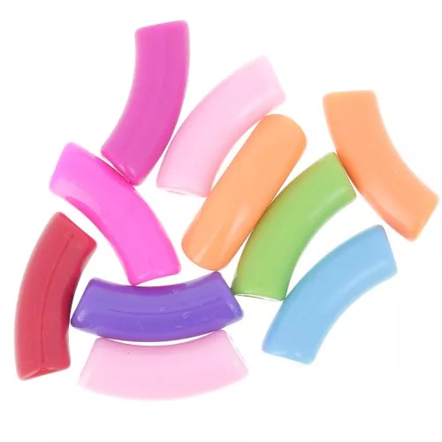 Perline tubolari curve 35x11 mm in acrilico opaco - Multicolore x10