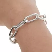 Catena in alluminio Rettangolo piatta limata 10mm maglie aperte - Rodio x50cm