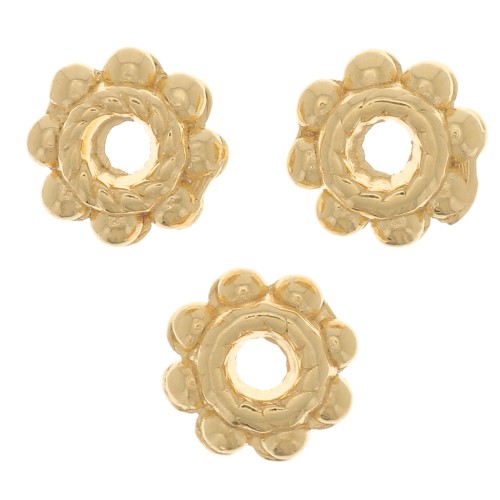 Perle rondelle lavorate - Forma di fiore 6 mm -Dorato con oro fino x6