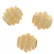 Perline a tubo tondo appiattito lavorato 6x7 mm -- Dorato con oro fino x5