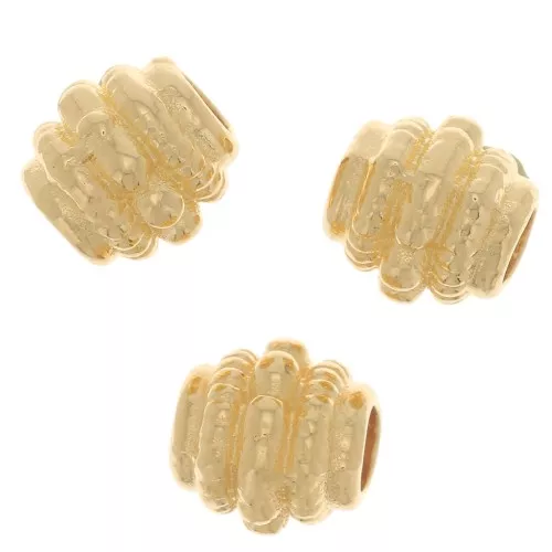 Perline a tubo tondo appiattito lavorato 6x7 mm -- Dorato con oro fino x5