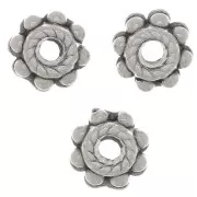 Perline rondelle lavorate - Forma di fiore 6 mm - Placcatura in argento antico x6