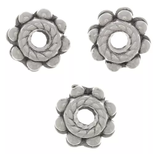 Perline rondelle lavorate - Forma di fiore 6 mm - Placcatura in argento antico x6