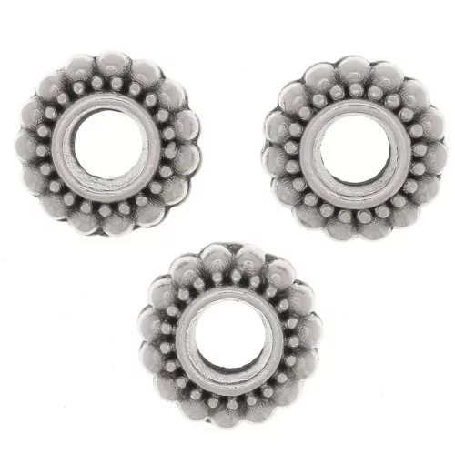 Perline rotonde lavorate 7 mm - Placcatura in argento antico x6