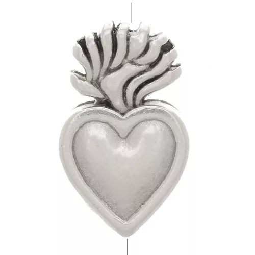 Perlina messicana cuore Ex-voto 16x10 mm-Placcatura argento anticato x1