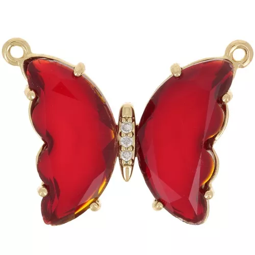 Distanziatore farfalla di vetro con Ossido di zirconio 22x29 mm - Dorato - Rosso x1