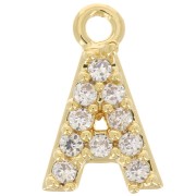 Ciondolo alfabeto 8 mm con Ossido di zirconio - A - Dorato con oro fino - Cristallo x1