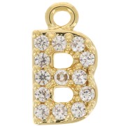 Ciondolo alfabeto 8 mm con Ossido di zirconio - B - Dorato con oro fino - Cristallo x1
