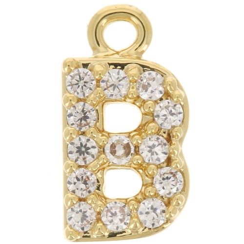 Ciondolo alfabeto 8 mm con Ossido di zirconio - B - Dorato con oro fino - Cristallo x1