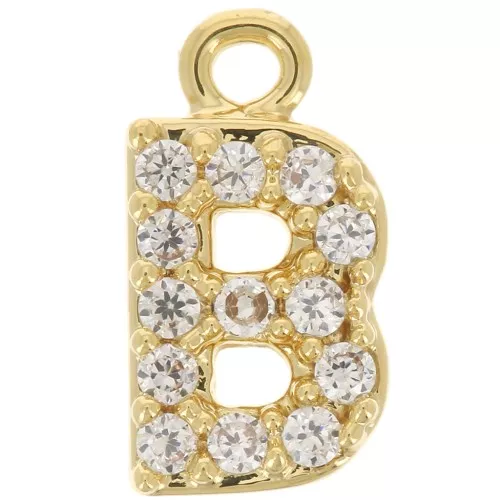 Ciondolo alfabeto 8 mm con Ossido di zirconio - B - Dorato con oro fino - Cristallo x1
