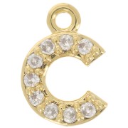 Ciondolo alfabeto 8 mm con Ossido di zirconio - C - Dorato con oro fino - Cristallo x1