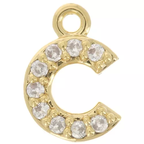 Ciondolo alfabeto 8 mm con Ossido di zirconio - C - Dorato con oro fino - Cristallo x1