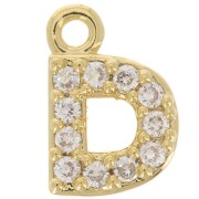 Ciondolo alfabeto 7mm con Ossido di zirconio - D - Dorato con oro fino - cristallo x1