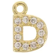 Ciondolo alfabeto 7mm con Ossido di zirconio - D - Dorato con oro fino - cristallo x1