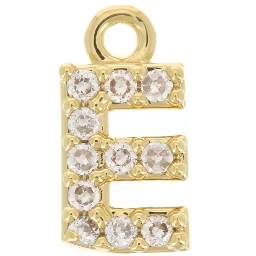 Ciondolo alfabeto 8 mm con Ossido di zirconio - E - Dorato con oro fino - Cristallo x1