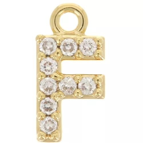 Ciondolo alfabeto 8 mm con Ossido di zirconio - F - Dorato con oro fino - Cristallo x1