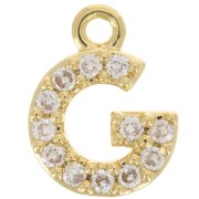 Ciondolo alfabeto 8 mm con Ossido di zirconio - G - Dorato con oro fino - Cristallo x1